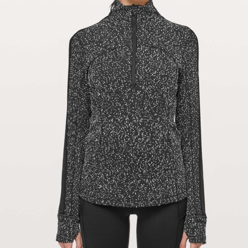 LULULEMON RUN BRISKLY 1/2 ZIP-JACQUARD BLACK/WHITE - Picture 5 of 14